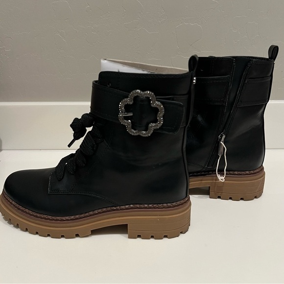 NEW Sam & Libby Vegan Leather Combat boots, lace up/Zipper, black, size 8.5 US - Picture 4 of 9